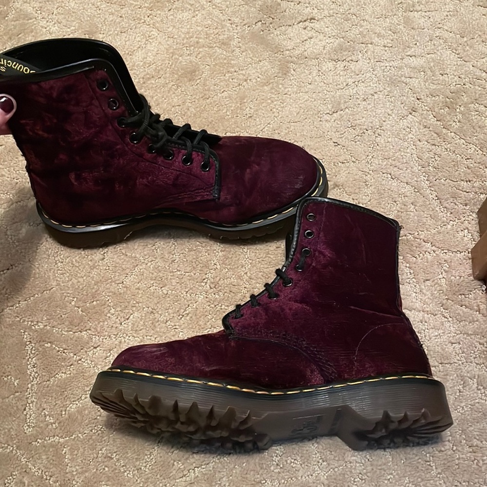 Doc marten red velvet boots